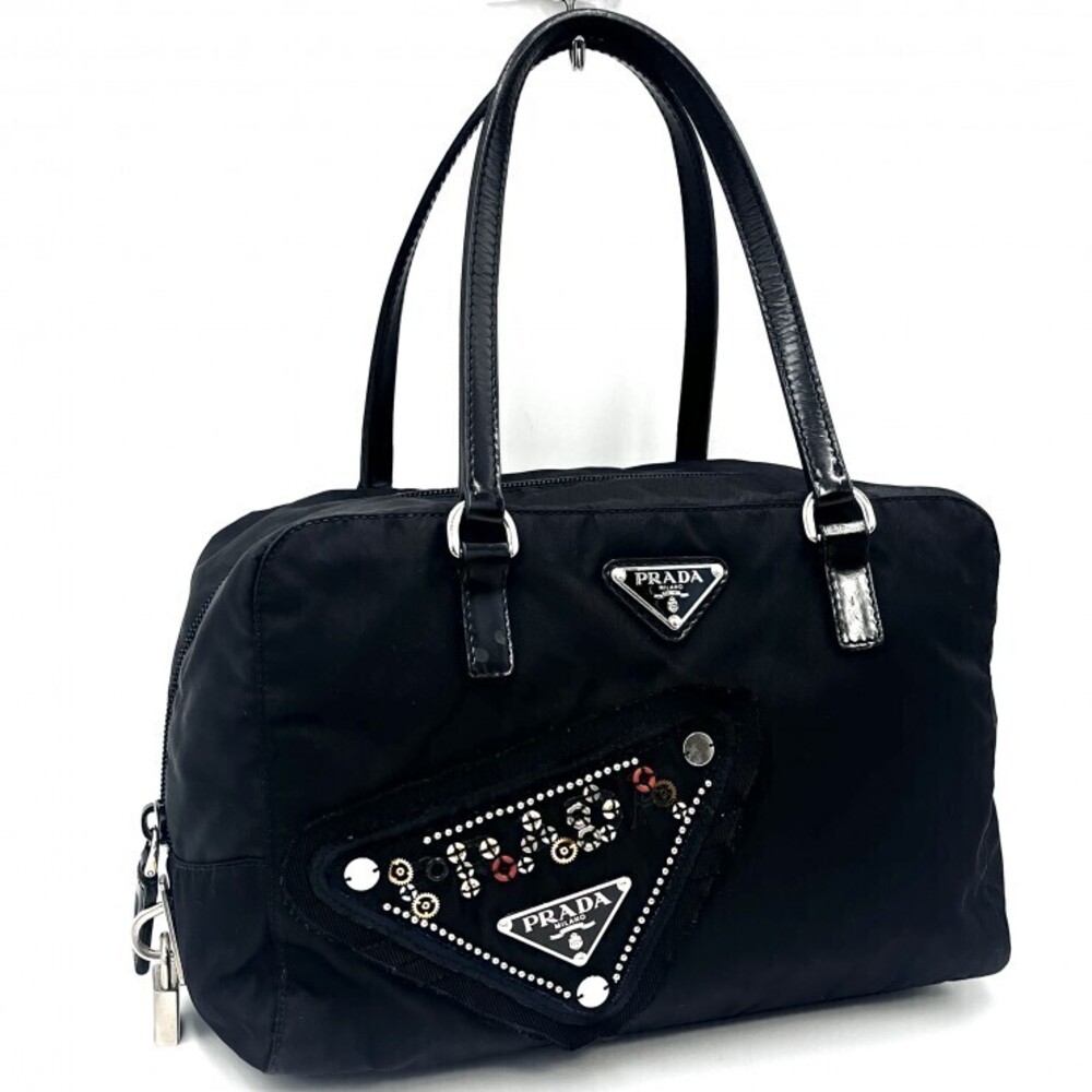 Prada Milano Tessuto bag embellished front triangle logo Black